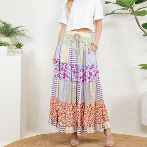 Spring Patchwork Maxi Skirt